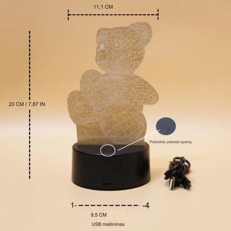 Nattlampe med 3D Bear Effect og fjernkontroll Užsisakykite Trendai.lt 9